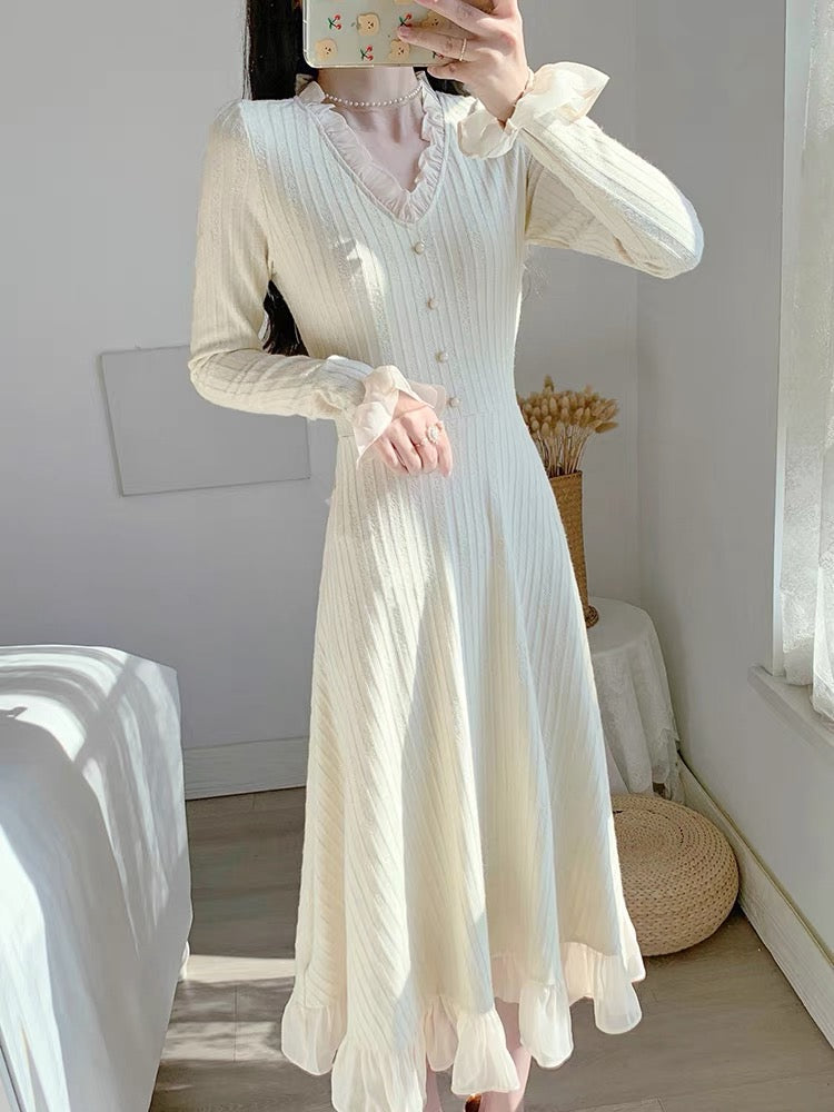 Nihuo Autumn Clothing 2023 New Women's Skirt Slim-fitting French Design Niche Retro Bottoming Knitted Dress