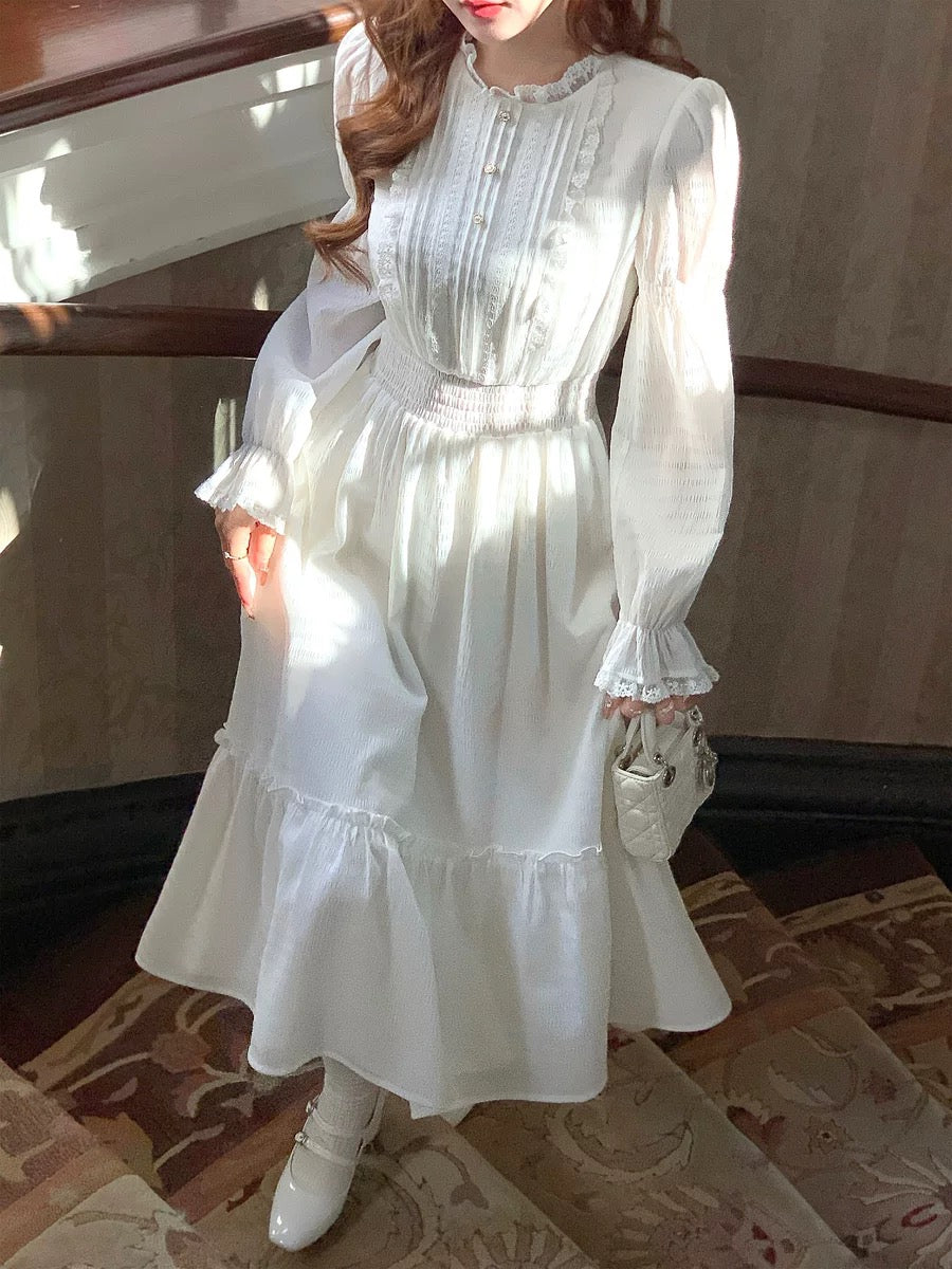 Q Girl’s Letter to Venus/French Retro Big Swing White Long Dress 2024 Early Spring New Dress Long Sleeves