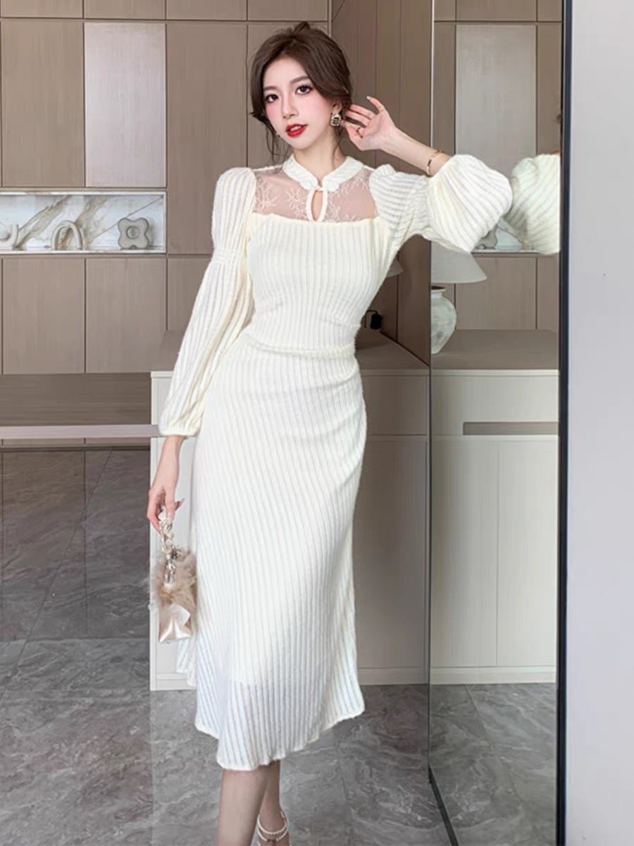 Autumn and winter gentle new Chinese style lantern sleeves improved cheongsam dress retro high-end temperament skirt sexy inner wear