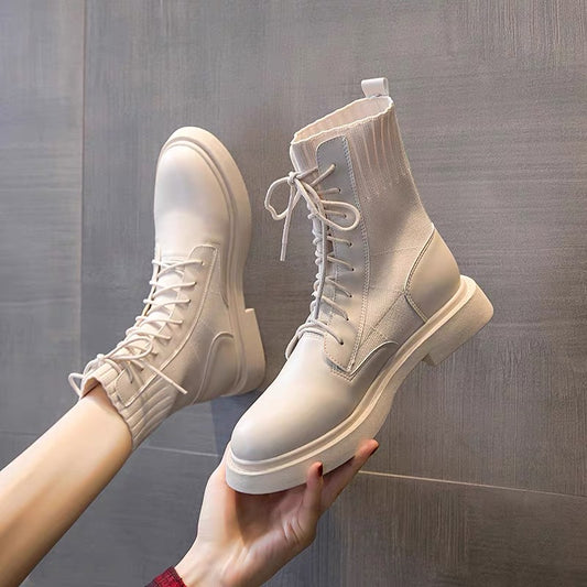 British College Style Martin Boots Girls Short Boots 2023 Autumn and Winter New Versatile Slim Lace-up and Velvet Single Boot Trend