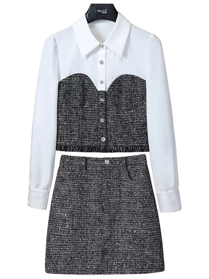 Miss DG Design Fashionable Temperament Suit 2024 Spring Small Fragrance Style Spliced Top and Skirt Two-piece Set for Women