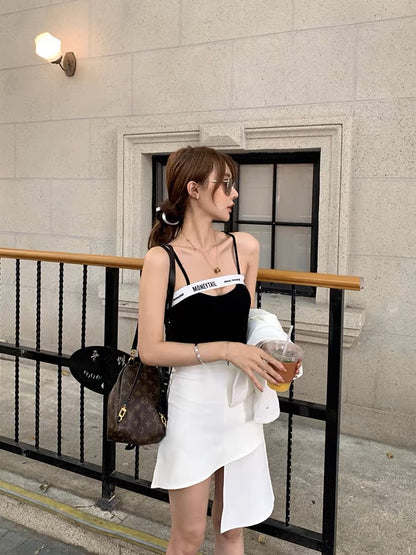 Mr. Zhang's plus size women's clothing contrasting color flesh-covering camisole fat sister mm slimming plus size top trendy sweet style (T143)