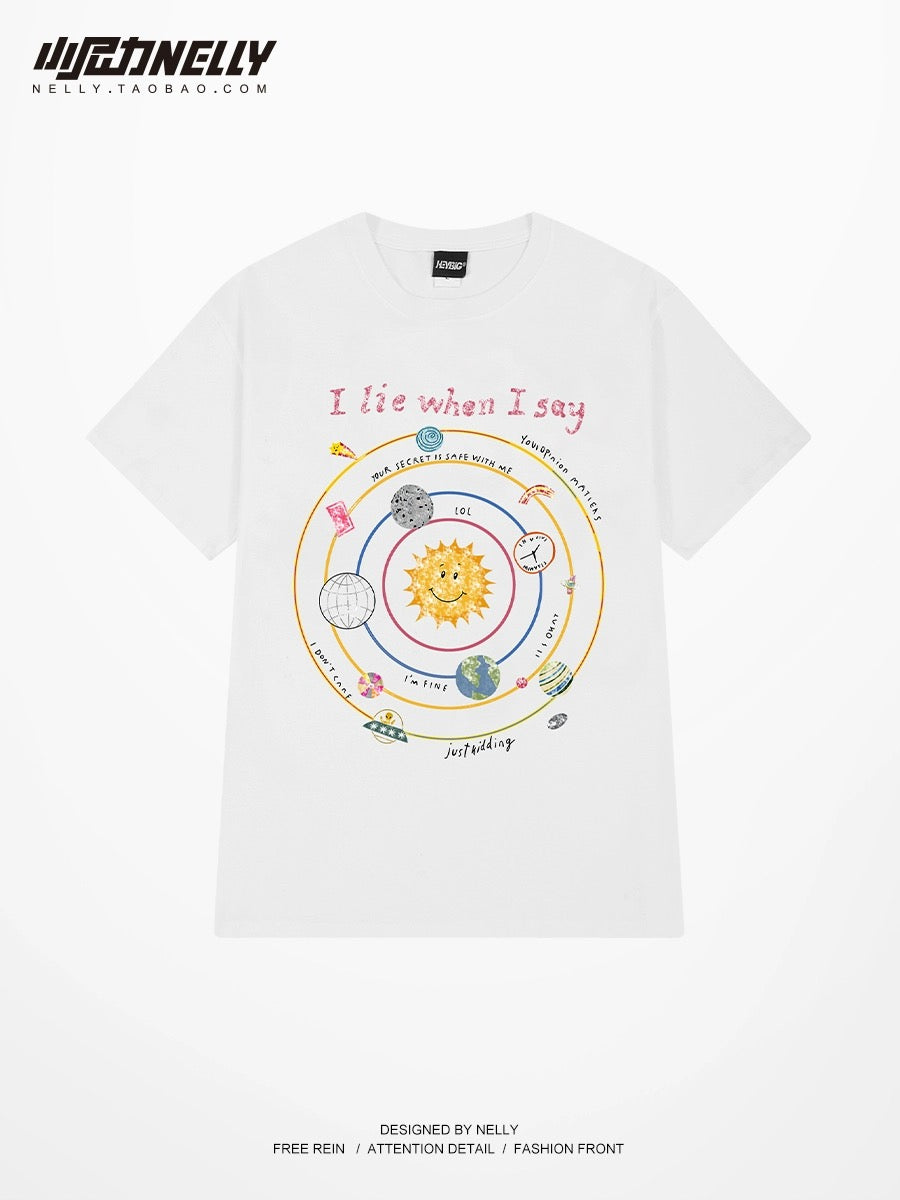 Short-sleeved T-shirts for men and women summer clothes 2024 age-reducing cartoon print tops loose versatile casual T-shirts cute half-sleeves
