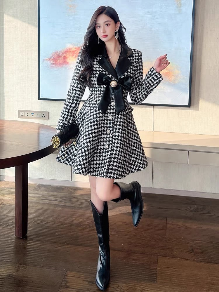 Celebrity Xiaoxiang style tweed bow dress women's winter new style wai   Lee Nhi Boutique