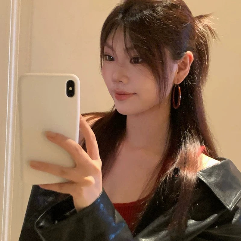 Retro Hong Kong style Anhong oil drop earrings circle plain hoop earrings female high-grade earrings female temperament ear buckle earrings