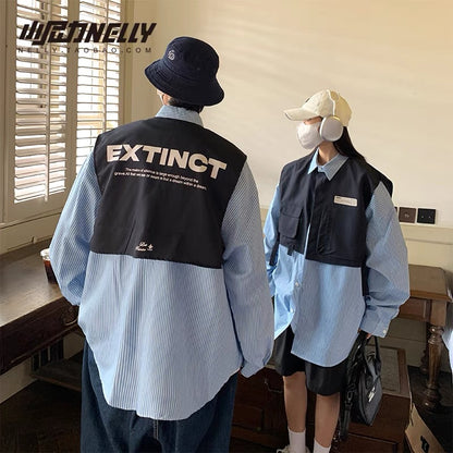 ins shirt men's and women's workwear Japanese retro autumn trendy brand long-sleeved shirt high street Hong Kong style functional coat inch shirt