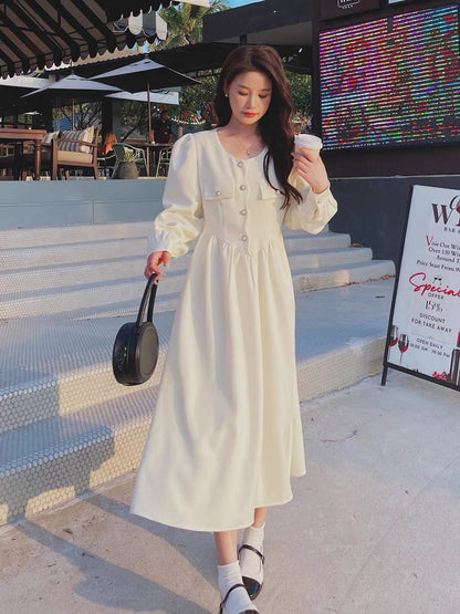 Off-white small fragrant dress autumn women's 2023 new textured French style gentle and elegant temperament A-line skirt