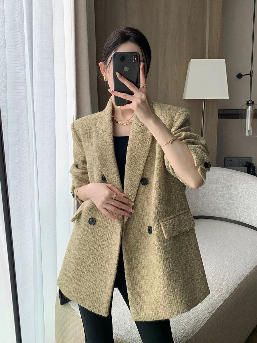 Guoge's suit single-sided woolen coat for women 2023 autumn and winter new style high-end temperament short shoulder woolen coat
