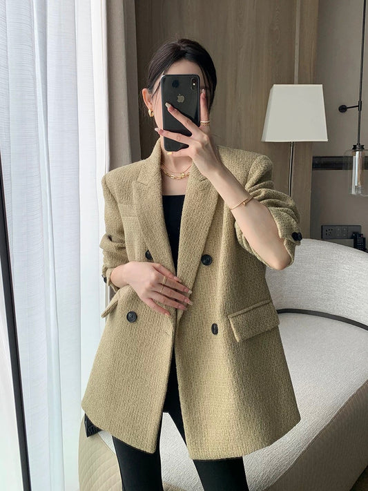 Guoge's suit single-sided woolen coat for women 2023 autumn and winter new style high-end temperament short shoulder woolen coat