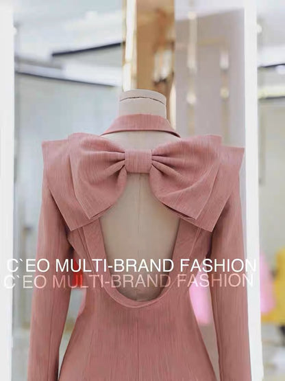 2023 Spring and Autumn New Women's Fragrance Style High-end French Niche Design Pink Suit Backless Dress