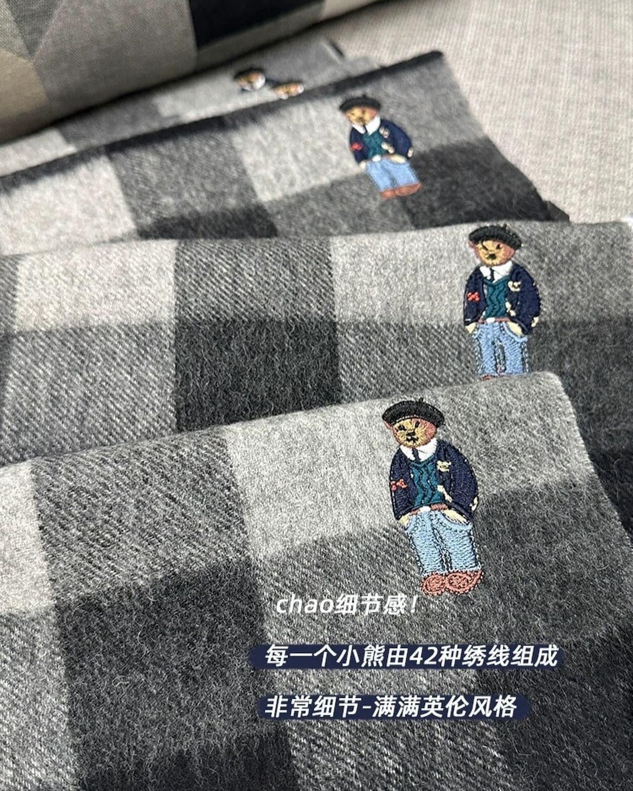 UK limited edition bear 100% Australian wool scarf retro British style men and women couple plaid thick winter