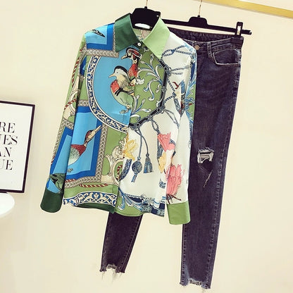 Retro Hong Kong style contrast color shirt women's high-end niche chiffon long-sleeved top 2023 spring and autumn new design sense