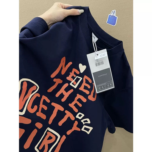 American style ins three bears printed cotton short-sleeved T-shirt men and women summer heavyweight all-match loose couple tops