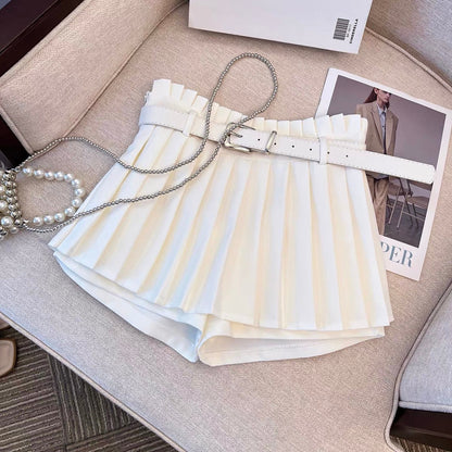 Slim high waist slim pleated shorts skirt women's summer white jk skirt 2023 new women's group A-line skirt