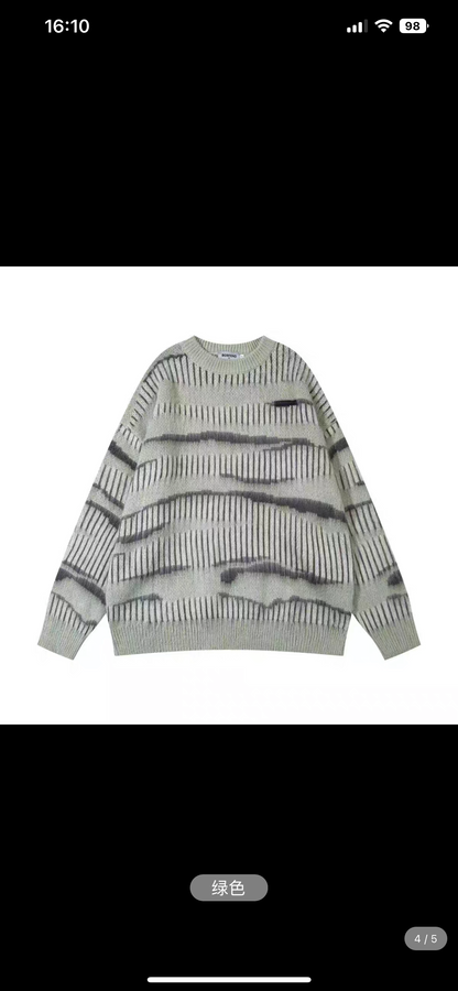 Sanowers American retro striped color-blocked mohair sweater for women in autumn and winter loose lazy style couple's knitted sweater (S0557)