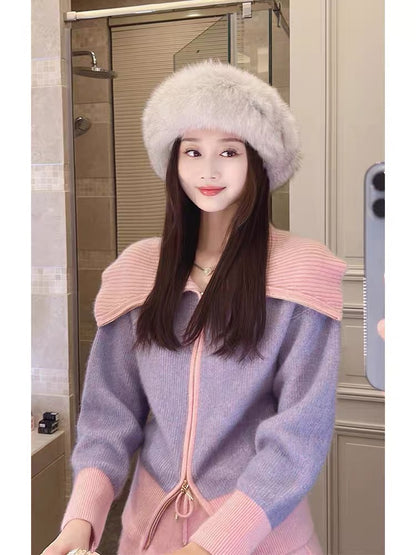 2023 Autumn and Winter New Women's Clothing Royal Sister Style Korean Drama Sweater Small Fragrance Style Lady's Wide-leg Pants Two-piece Suit (V5512)