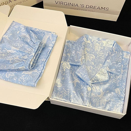 2024 new ice silk pajamas women's short-sleeved summer thin silk can be worn outside home clothes suit spring and summer