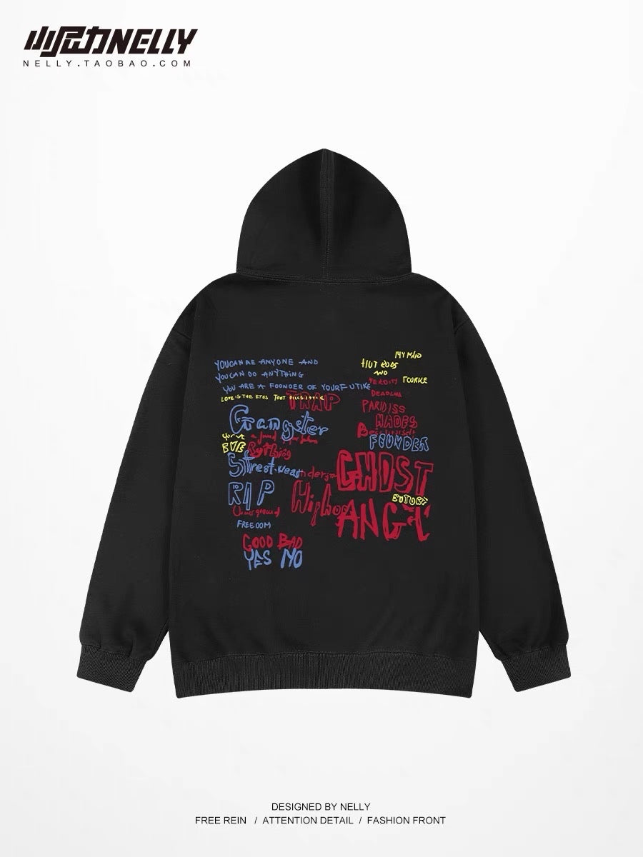 National trendy loose hooded sweatshirt for men in autumn and winter 2023 new couple American print boys trendy brand pullover hoodie