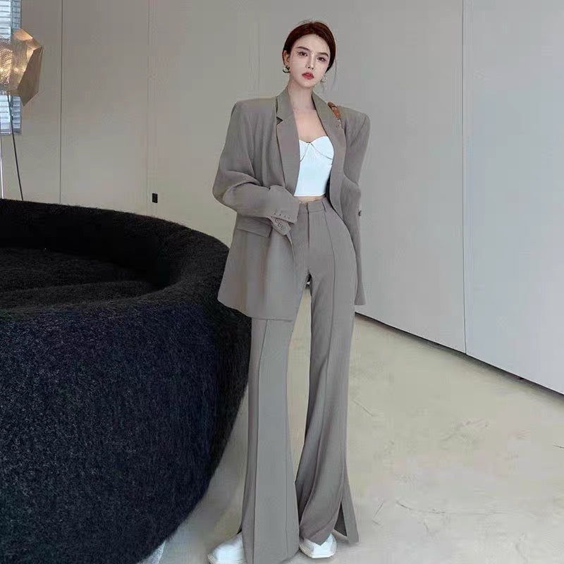 Royal sister-style goddess style early autumn fashion suit suit, western style Internet celebrity hot street high-waisted wide-leg pants two-piece set