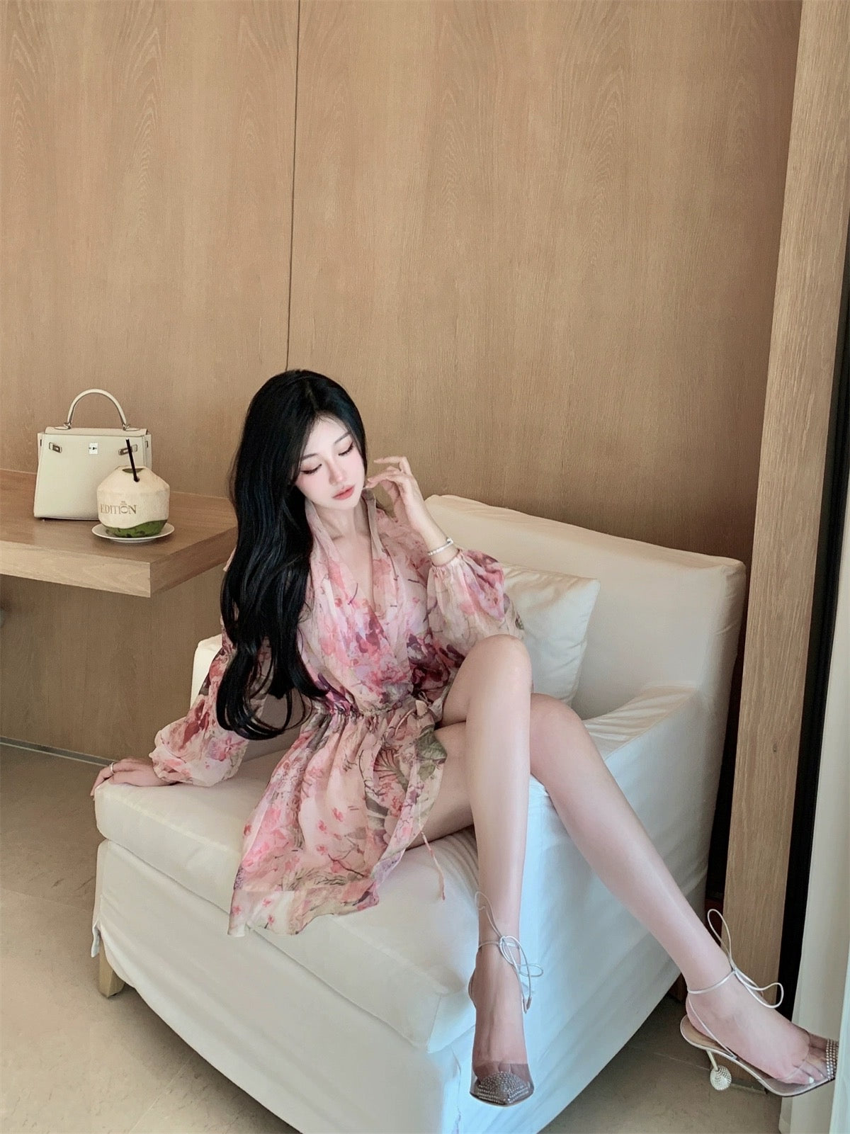 Hotdog hot dog is very spicy [original model Broken Sakura River Flower Fairy] drawstring dress with free leggings