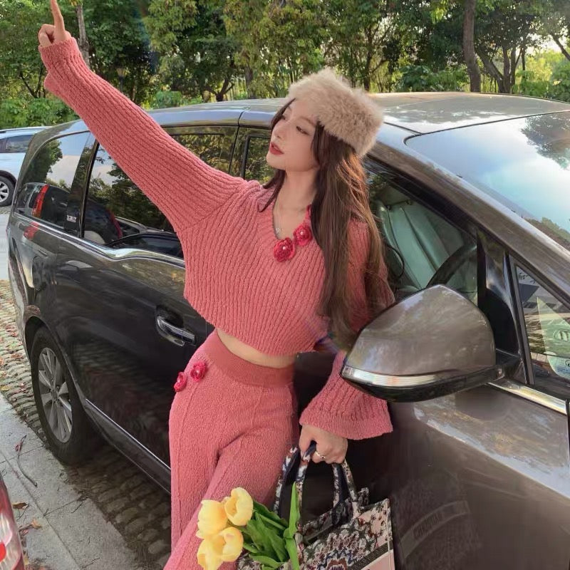 Autumn and winter casual fashion chci pink internet celebrity street sweater trousers two-piece suit women's 2022 new style (5511)