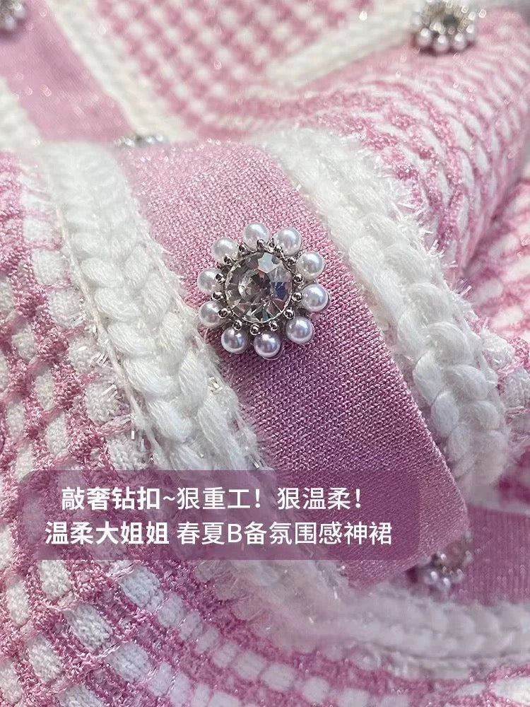 High quality goods! French style pink gentle and sweet knitted skirt dress W