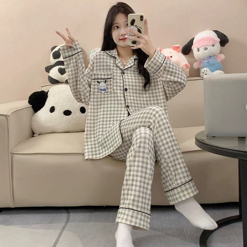 Pajamas women summer cardigan long-sleeved trousers suit summer ladies 2024 new cartoon spring autumn winter home clothes