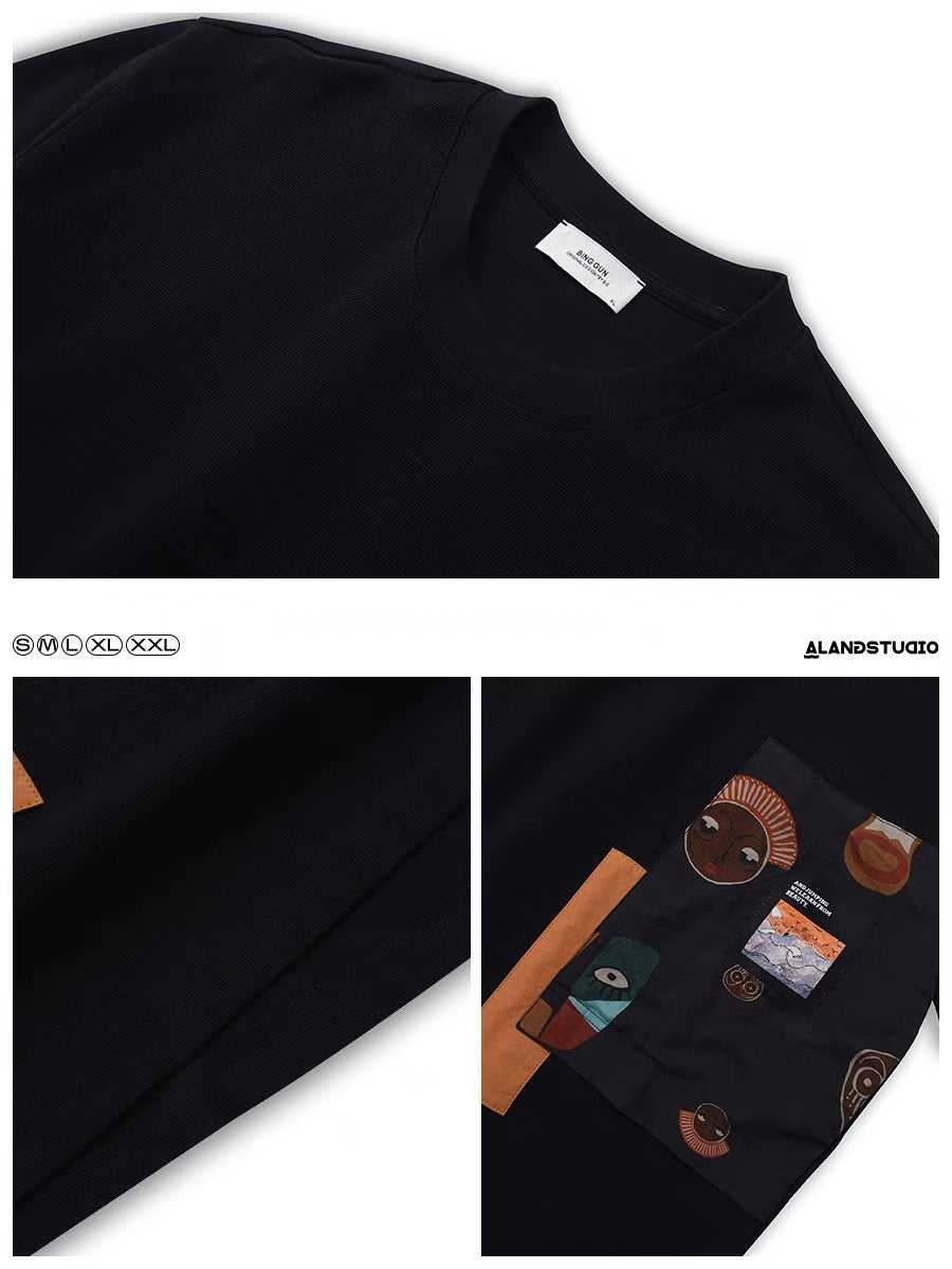 Xu Tailang's design sense of American splicing short-sleeved T-shirt men's summer fashion brand trend versatile three-quarter sleeve T-shirt top