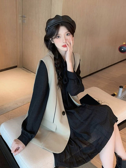 High-end light luxury celebrity design niche age-reducing slimming suit vest vest shirt skirt two-piece suit for women spring and autumn