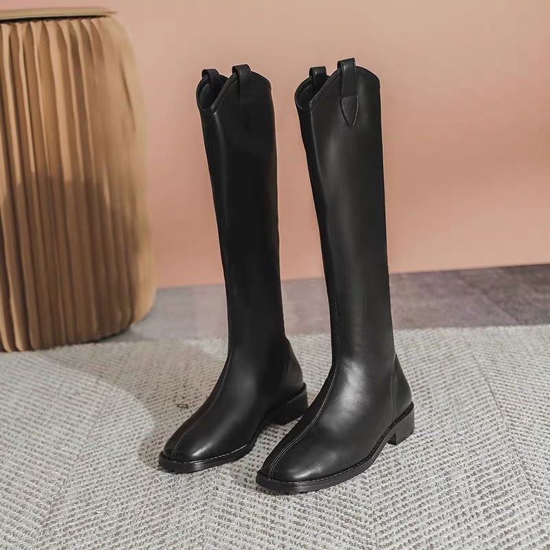 2023 autumn and winter new hot style tall slim flat black boots versatile tall stockings knight boots plus velvet