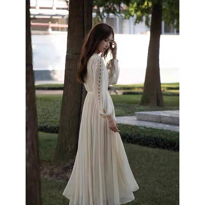 Early autumn clothing 2023 new women's chic long skirt high-cold temperament French fashion bottoming long-sleeved dress