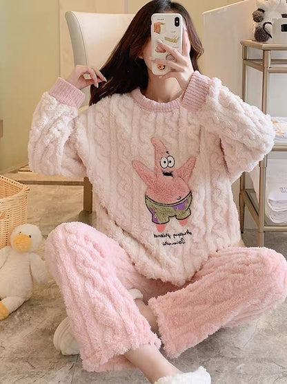 Coral velvet pajamas winter women's style Paidaxing Internet celebrity style autumn and winter plus velvet thickened flannel winter suit