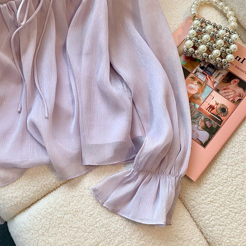 Cut label women's clothing authentic tail goods luxury big-name purple chiffon shirt women's summer 2023 new sweet loose top