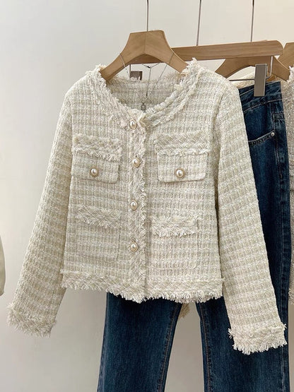 This year's popular beautiful small fragrant jackets for women spring and autumn 2023 new tweed short tops small jackets