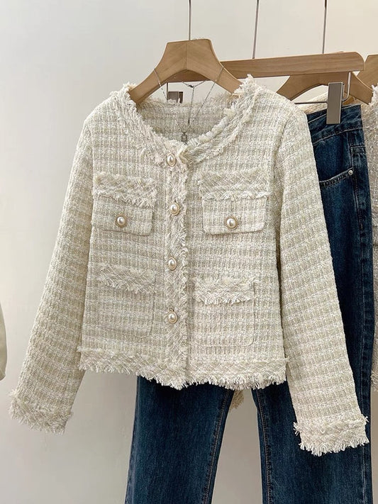 This year's popular beautiful small fragrant jackets for women spring and autumn 2023 new tweed short tops small jackets