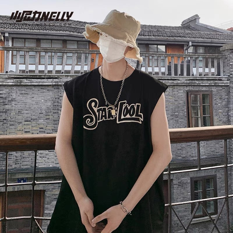 ins heavy sleeveless t-shirt men's trendy summer large size short-sleeved sports basketball vest American high street vest bf