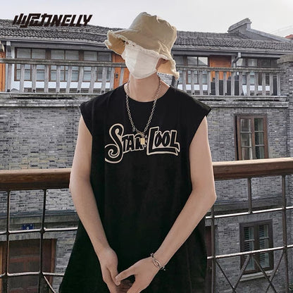 ins heavy sleeveless t-shirt men's trendy summer large size short-sleeved sports basketball vest American high street vest bf