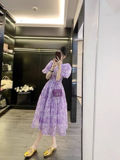 Leathercat dress 2023 new women's summer high-end sense French sweet waist slimming long skirt
