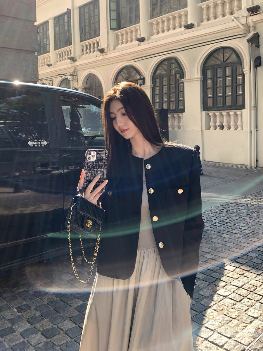 MULVAN square neck long-sleeved knitted dress for women, French style, high-end, waist slimming, A-line splicing long skirt (S0604)