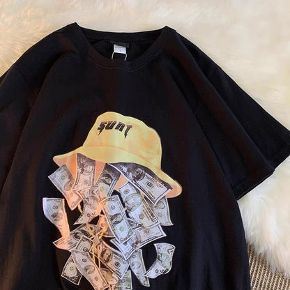 American street short-sleeved men's and women's T-shirt bf versatile student couple graffiti hip-hop trendy brand loose half-sleeved top ins (T0670)