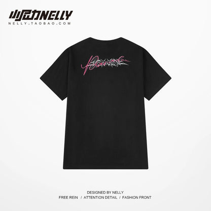 ins short-sleeved t-shirt for men and women loose half-sleeved 2024 new summer simple bf printed fashion T-shirt oversize