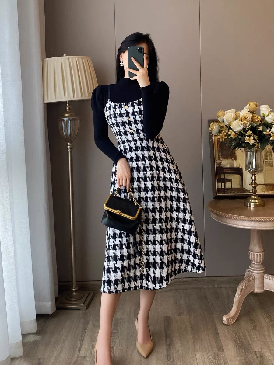 French temperament small fragrant suspender skirt suit women's autumn and winter new style high-end temperament slim dress long skirt