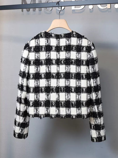 Miss DG Temperament Socialite Xiaoxiangfeng Fashion Suit Women's 2024 Spring Black and White Plaid Short Jacket Midi-Length Skirt