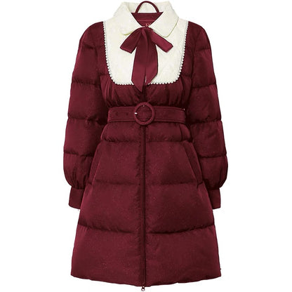 Winter 2023 new women's maroon medium-length white duck down jacket thickened waist bread jacket trendy