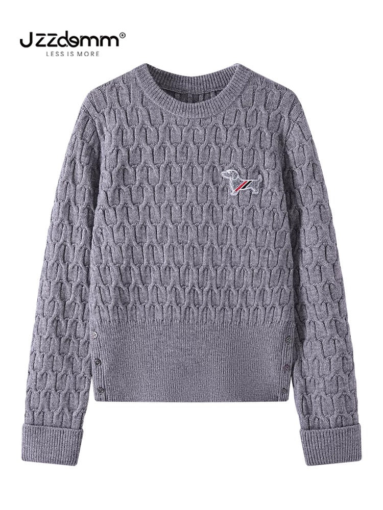 Jiuzhou Chengpin/JZZDEMM puppy embroidery texture waist slim fit temperament knitted pullover bottoming shirt tops for women