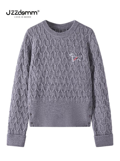Jiuzhou Chengpin/JZZDEMM puppy embroidery texture waist slim fit temperament knitted pullover bottoming shirt tops for women