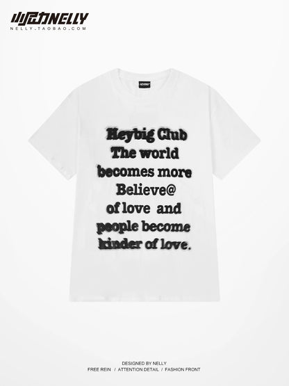National trend creative letter printing round neck pullover half sleeve T-shirt gender-free men and women loose casual short-sleeved T-shirt bf