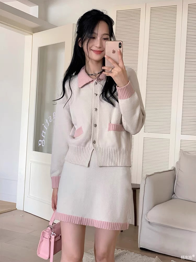 Yang Paopao's romance is quietly fermenting, colorful striped button sweater and short skirt suit 19
