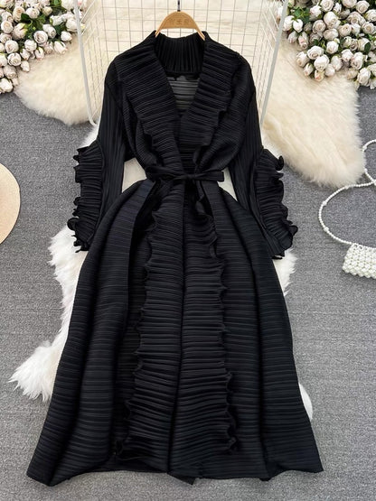 Summer gentle wind French fairy skirt heavy industry fungus lace design niche tie waist pleated dress