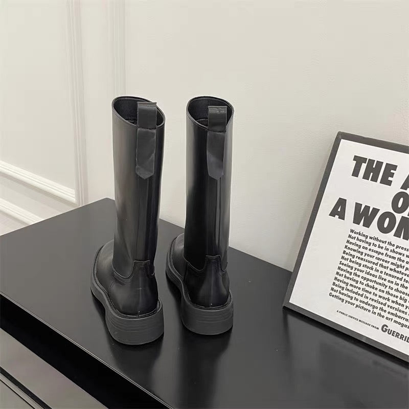 Super cool ~ straight legs!  Thick-soled British style knight Chelsea boots women's straight thick heel western high boots boots